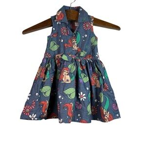 Disney Princess Ariel Floral Little Mermaid Girls Chambray Skater Dress Size 2T